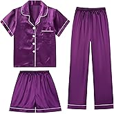 DIPUG 3 Piece Girls Silk Pajamas Set Soft Satin PJs Sleepwear for Comfortable Nights