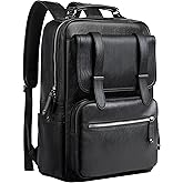 MATE ELAN Leather Backpack Laptop 15.6 inch Lightweight Retro Business College Casual Travel Overnight Daypack Work backpack black Gift