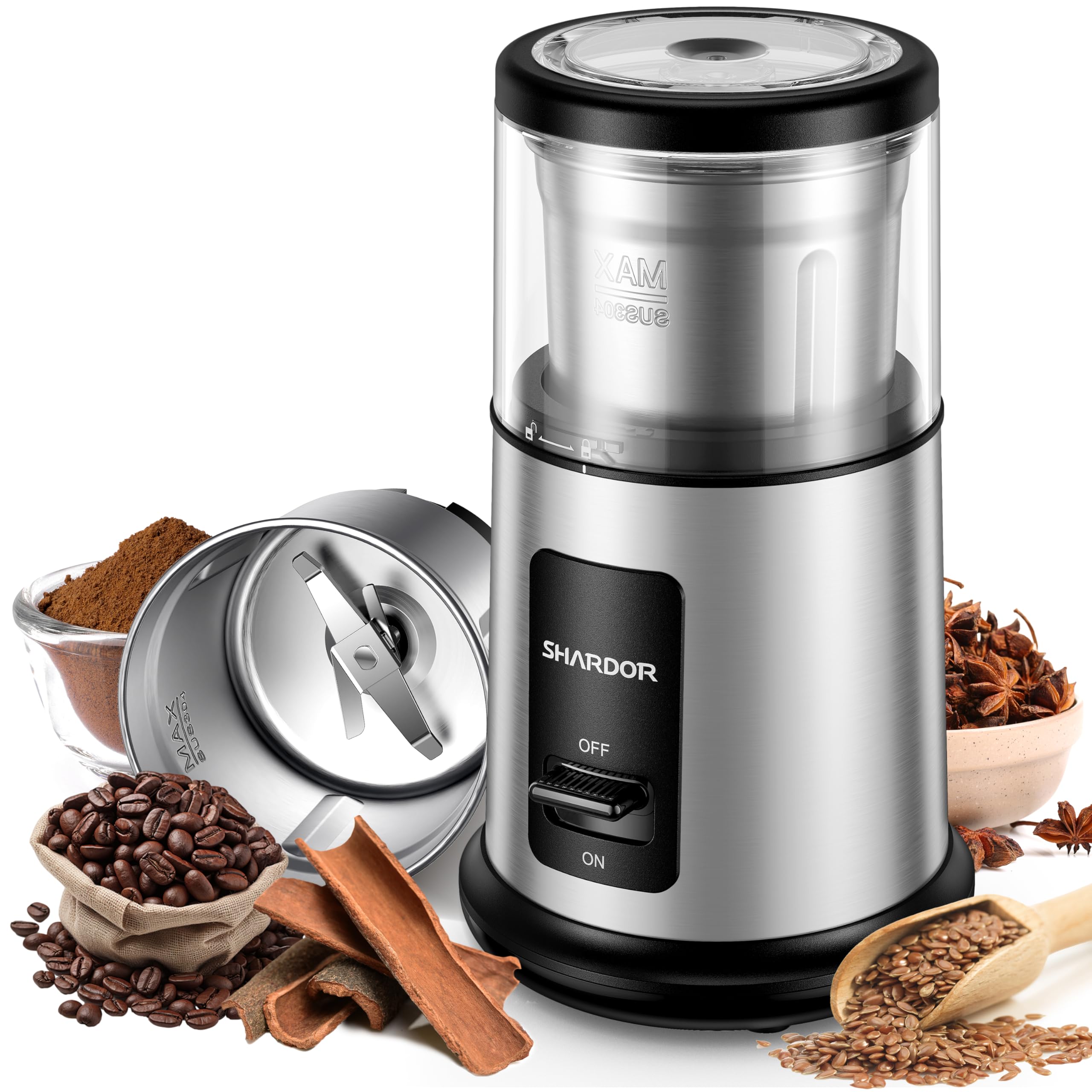 Photo 1 of SHARDOR One Touch Coffee Grinder Electric, Spice, Herb, For Coffee Bean Spices and Seeds with 1 Removable Stainless Steel Bowl, Dry Grinder, Silver