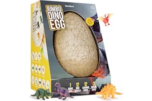 Dan&Darci Jumbo Dino Easter Egg - Unearth 12 Unique Large Surprise Dinosaurs in One Giant Filled Egg -Easter Gifts for Kids - Discover Dinosaur Archaeology Science STEM Crafts Gifts for Boys & Girls
