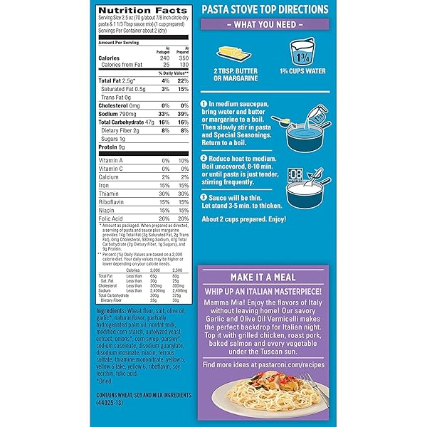 PASTA RONI GARLIC & OLIVE OIL VERMICELLI MIX, 4.6-OUNCE BOXES (PACK OF 12)