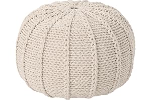 Christopher Knight Home Agatha Knitted Cotton Pouf, Beige Small