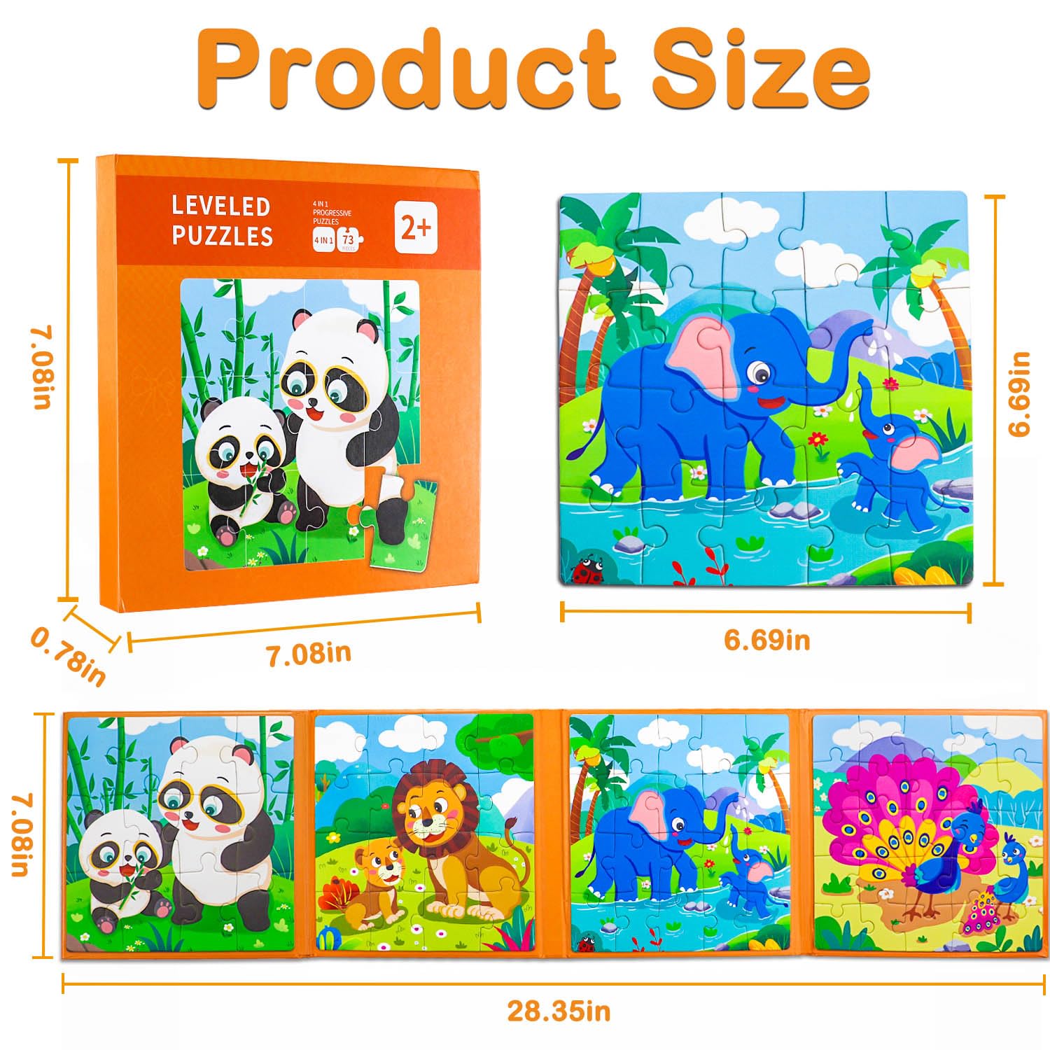 Magnetic Puzzles for Toddlers 2-4, 4 in 1-12/16/20/25 Pieces Portable Puzzle Toys for Toddlers 3-5, Magnetic Animals Puzzles Gifts for Boys Girls, Travel Toys and Games for Kids in Car Airplane