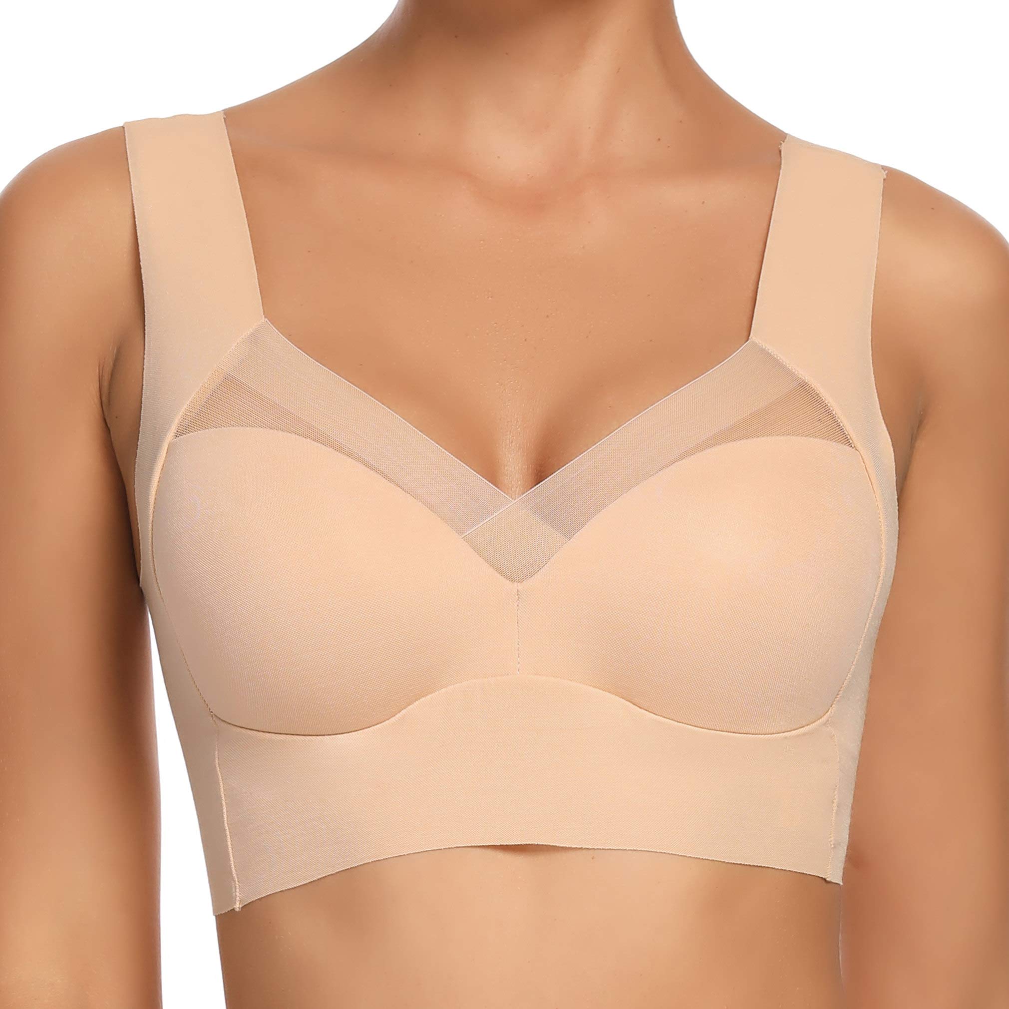 Photo 1 of ***(HEAVILY USED/ MINOR DAMAGE)***WOWENY Seamless Bras for Women Sleep Leisure Sports Yoga Bra Padded Wireless Thin Soft Comfy Pullover Tops Back Smoothing Comfort with Support (Beige,M)