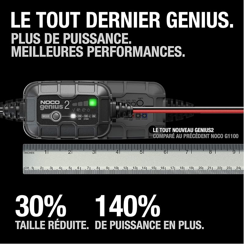 GENIUS2: Chargeur de Batterie Intelligent 2A 6V/12V – Maintien Automatique, Charge Lente & Désulfateur – Protection Surcharge & Compensation Température – pour Batteries Plomb & Lithium