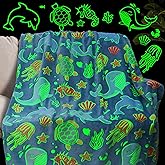 Gifts for Boys Ocean Glow in The Dark Blanket for Girls Kids Turtle Fish Soft Throw Blanket for Couch Bed Birthday Christmas 50" x 60"