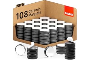 GAUDER Magnets for Magnetic Boards Self-Adhesive | Ceramic Industrial Magnets | for Crafts, Whiteboards and Fridges (108 pcs)