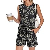 AUSELILY 2 Piece Sets for Women 2026 Summer Casual Crew Neck Sleeveless Pleated Shorts Set Resort Travel Outfits