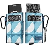 VULKIT Slim Wallet for Men and Women, Pop up Credit Card holder Metal Case RFID Blocking with Keychain and Elastic Pocket (Circle Blue)