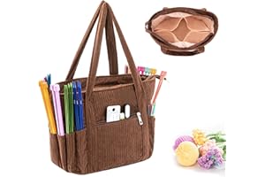 AGX Bravo Crochet Bag Yarn Holder Storage Crochet Organizer Knitting Tote Bags for Women Large Capacity Yarn Organizer for Crocheting Accessories, Knitting Needles Crochet Hook Case for Travel (Brown)