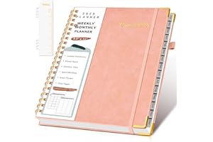 NOTBOKPA 2025 Planner, Weekly and Monthly Planner from January 2025 - December 2025, 8.5" x 11" Hardcover Leather Hourly Appointment Book 2025 with Monthly Tabs, Spiral Daily Planner for Women School Work Pink