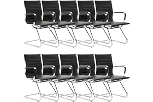 WAHSON OFFICE CHAIRS Wahson Office Guest Chairs No Wheels & Reception Chairs, Leather Waiting Room Chair Mid Back Conference Chair with Sled Base for Meeting/Lobby/Restroom, Black (10 Pack)