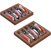 amoard Knife Display Case Knife Holder for Pocket Knife Case Storage, Edc Tray Fits Edc Flashlight (Walnut,2 Pack)