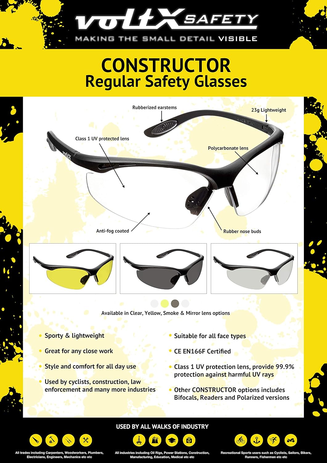 voltX 'CONSTRUCTOR' Wraparound Safety Glasses/Cycling Sports Glasses (Clear Lens) UKCA & CE EN166F certified. Anti-fog and Anti-scratch - Image 5