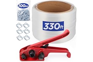 Hawaminent Woven-Cord Banding Strapping Kit -3/4" x 330Ft Woven Cord Band Roll, Pallet Packaging Banding Tool & Tensioner, 100pcs Steel Buckles, Reusable Package for Flexible Packing with High Tensile