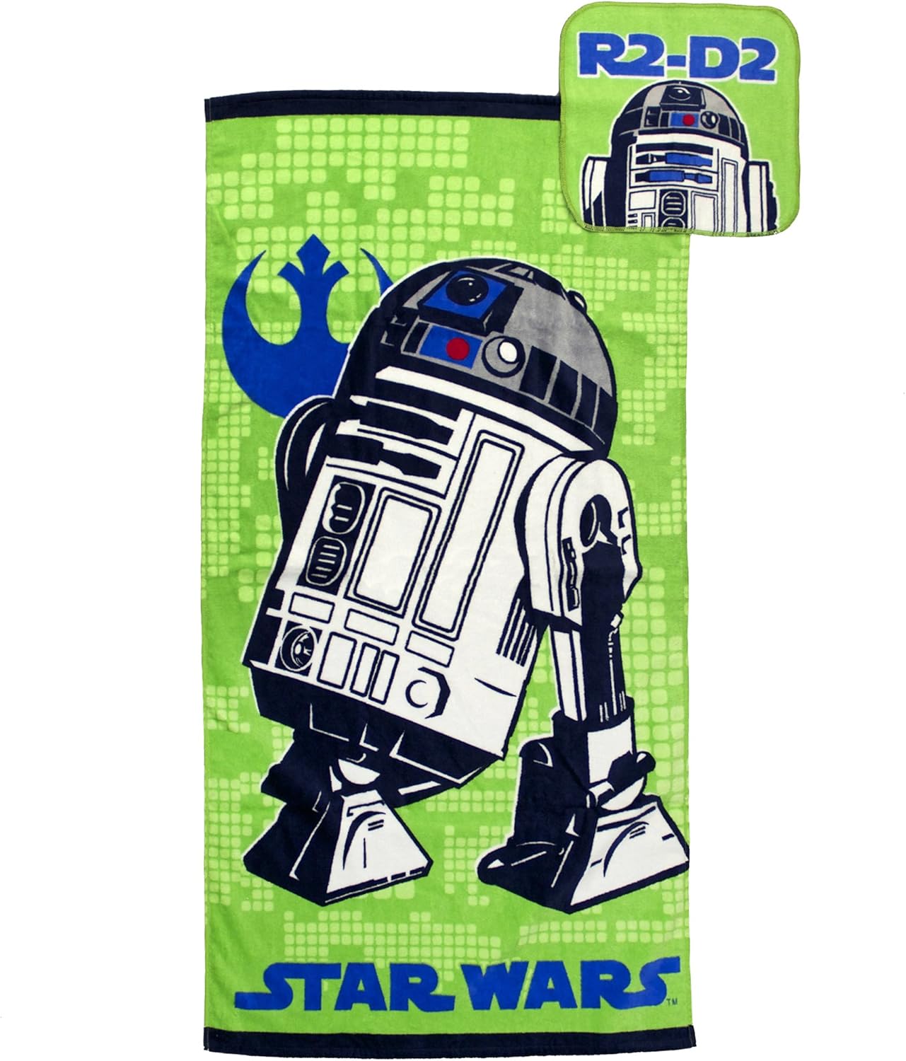 Star Wars Classic R2D2 2 Piece Cotton Bath Towel Set, Green