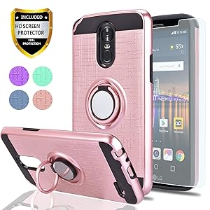 LG Stylo 3 / LG Stylus 3 / LG Stylo 3 Plus Case with HD Screen Protector,Ymhxcy 360 Degree Rotating Ring & Bracket Rubber Dual Layer Shock Bumper Resistant Back Cover for LS777-ZH Rose Gold