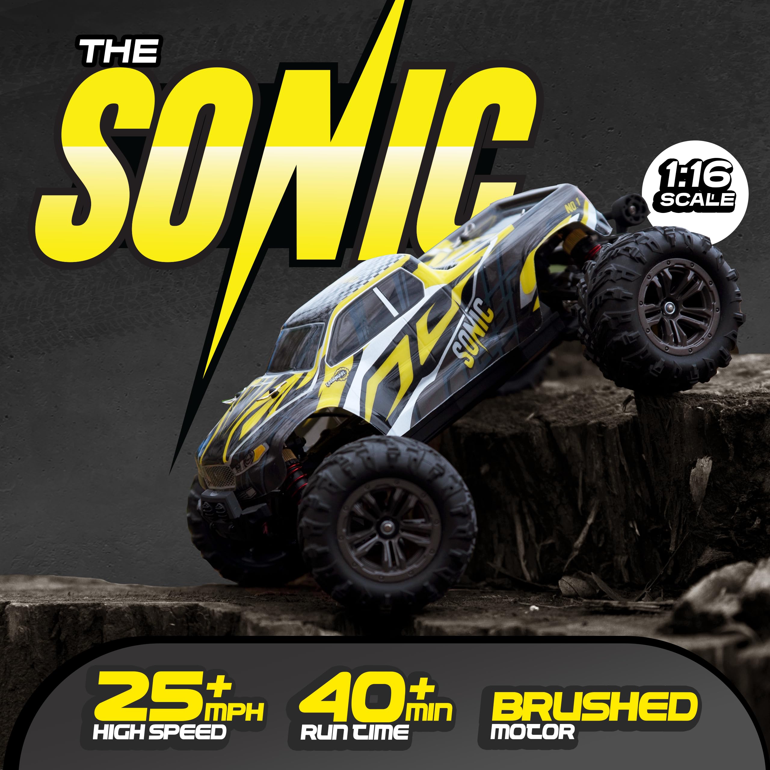 LAEGENDARY 1:16 Scale 4x4 Off-Road RC Truck - Hobby Grade Brushed Motor RC Car with 2 Batteries, Waterproof Fast Remote Control Car for Adults