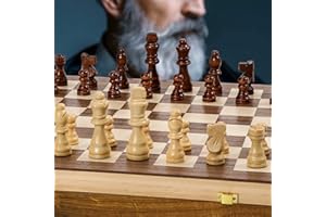 Hnoerin Magnetic Chess Set for Adults & Kids-15 Wooden Folding Chess Board with Storage Slots, 2 Extra Queens-Portable Chess Game for Beginner and Tournament-Travel Chess Set with Magnetic Pieces