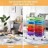 Yaheetech 15 Drawer Plastic Storage Cart with 6 Lockable Wheels Multicolor view 6