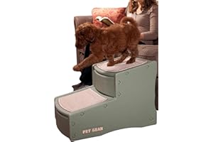 PET GEAR INC Pet Gear Easy Step II Pet Stairs, 2 Step for Cats/Dogs up to 150 Pounds, Portable, Removable Washable Carpet Tread, No Tools Required, Willow