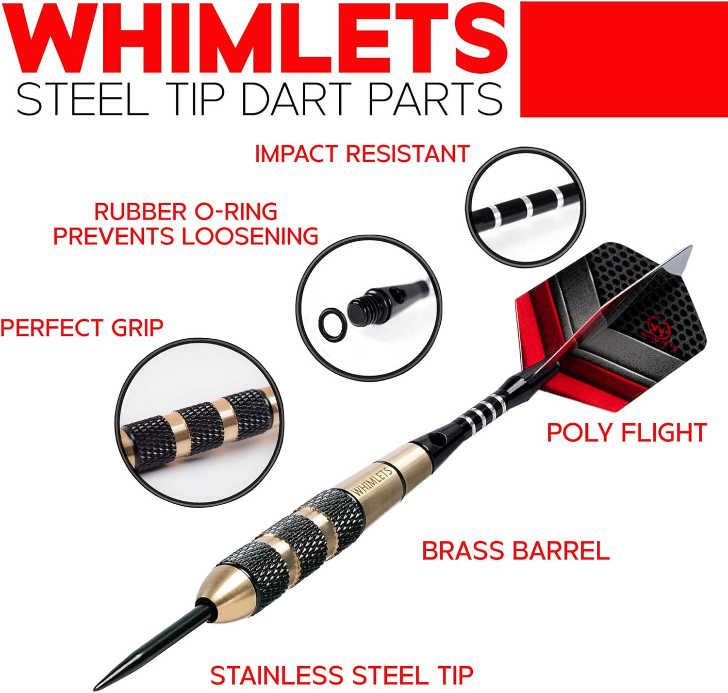 Whimlets Steel Tip Darts Set - Professional Darts Steel Tip for Dartboard with Brass Barrels and Extra Aluminum Shafts, O-Rings, Flights + Dart Tool and Sharpener + Gift Case : Sports & Outdoors