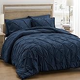 UNIKOME King Size Comforter Set Navy/Royal Blue - Ultra Soft Pintuck Down Alternative Bedding Set for All Seasons, 3 Pieces Lightweight Warm Pinch Pleat Bed Set with Comforter, 2 Pillowcases