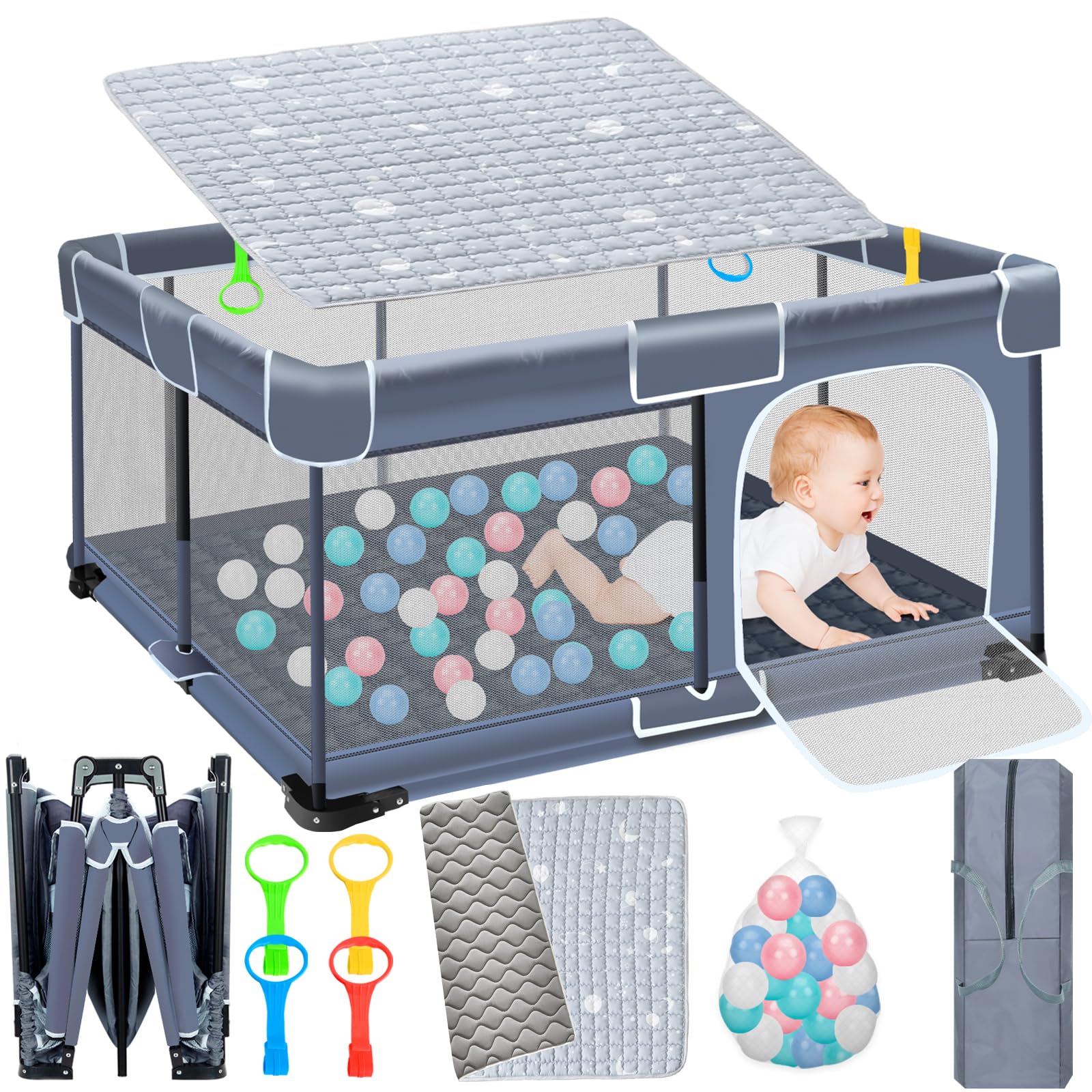 Foldable Baby Playpen,Large Playard with Detachable Thicken Mat ...