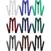 9 Pieces Y Back Style Unisex Suspenders Adjustable Elastic Suspenders for Men Women Rainbow braces with Clip for Pants
