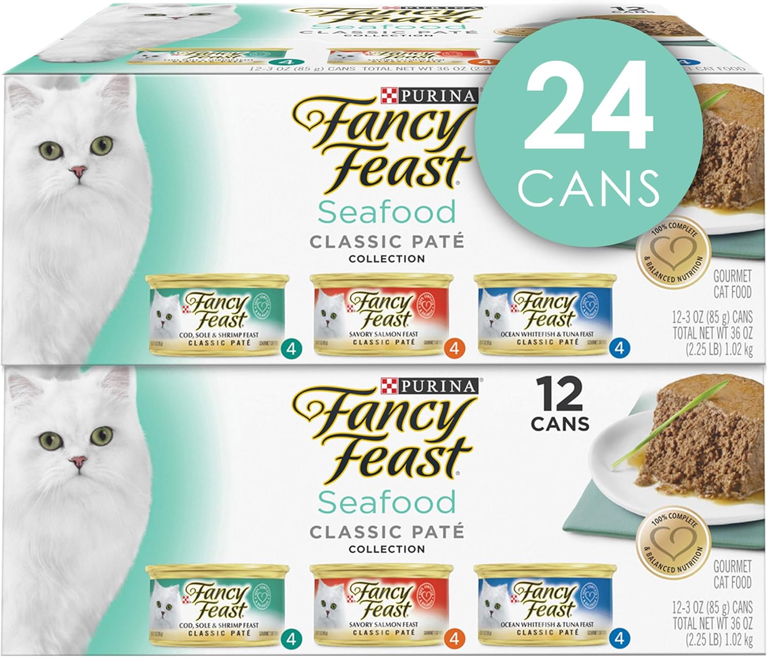 Purina Fancy Feast Grain Free Pate Wet Cat Food Variety Pack, Seafood Classic Pate Collection - (2 Packs of 12) 3 oz. Cans : Canned Wet Pet Food : Pet Supplies