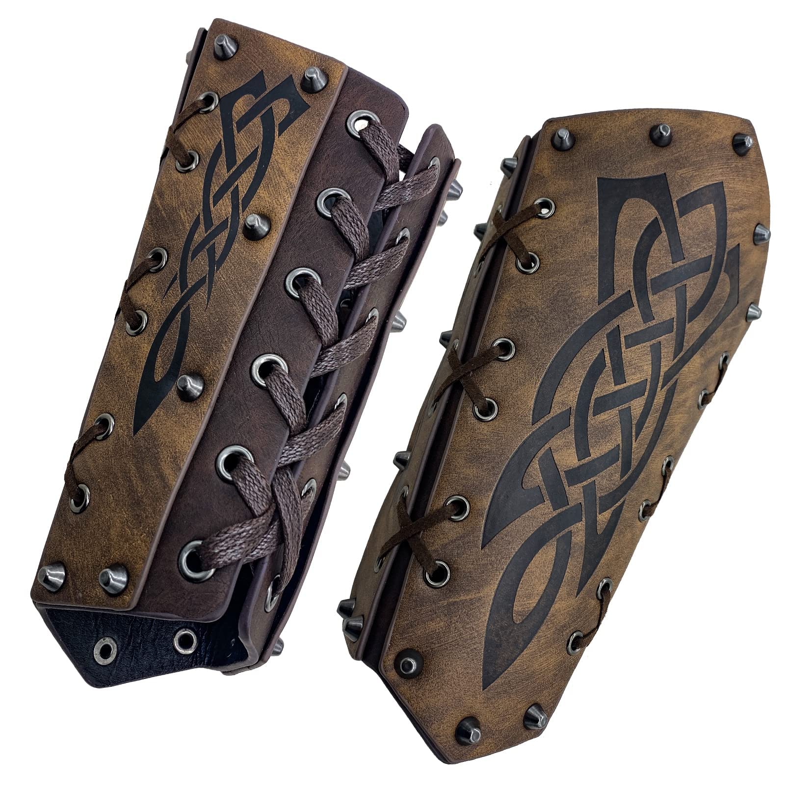 HiiFeuer Medieval Embossed Arm Bracers, Retro Faux Leather Knight Arm Gauntlets, Vintage Arm Guards(Brown A) — image 1
