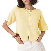 Ainangua Womens Casual Cardigan Summer Short Sleeve Crew Neck Button Down Knit Sweater Tops Lightweight Travel Outfits