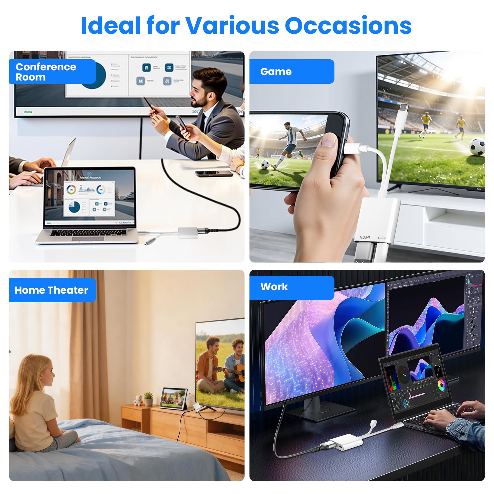 USB C und Lightning auf HDMI Adapter für iPhone, 4K@60Hz 100W USBC HDMI Adapter für iPhone 17/16/15/iPad MFi-zertifizierter HDMI Digital AV Adapter Lightning mit i Phone/iPad zu HDTV/Projektor/Monitor 6