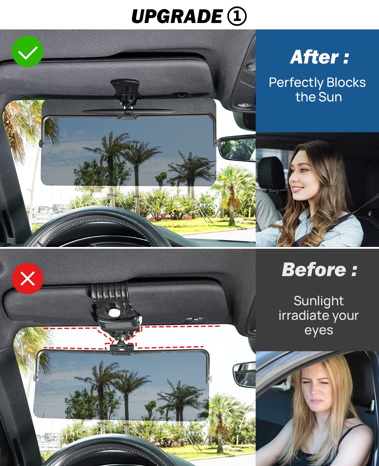 JOYTUTUS Sun Visor for Car, Universal Anti-Glare Polarized Sun Visor Extender Easy to Install, UV400 Visor Extension Protect from Glare/UV Ray/Stray Light, Safe Driving for Car