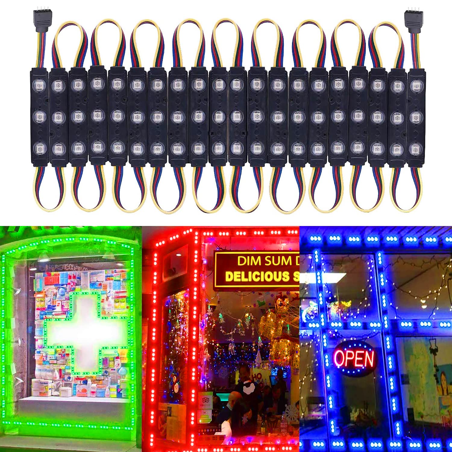 LED Window Lights Waterproof Storefront Lights Business Decorative Light for Advertising LED Module Signs Business Store Light 12V 5050 20FT RGB (2 Packs)