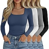 Riyiper 4 Pack Women's Square Neck Long Sleeve Tops Going Out Slim Fit Shirts Tight Layer Basic Tee 2026 Winter
