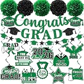 Green Graduation Decorations 2026, Graduation Decorations Class Of 2026 Green and Black Graduation Banner Graduation Congrats Grad Hanging Swirls for College Grad Party