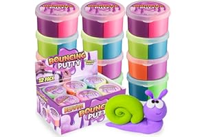 Neon Bouncing Putty – (Bulk Pack of 12) Fluffy DIY Slime Ball Sensory Toys for Kids, Assorted Rainbow Colors Bouncy Slime Par