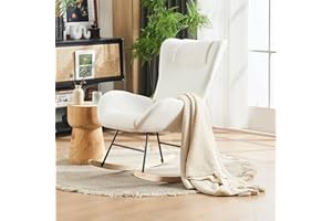 ROCKINGRUN Nursery Rocking Chair,Upholstered Glider Rocker Teddy,Modern Rocking Chair Nursery with Solid Wood Legs and High Backrest,Comfy Rocking Armchair for Nursery,Living Room,Bedroom,White