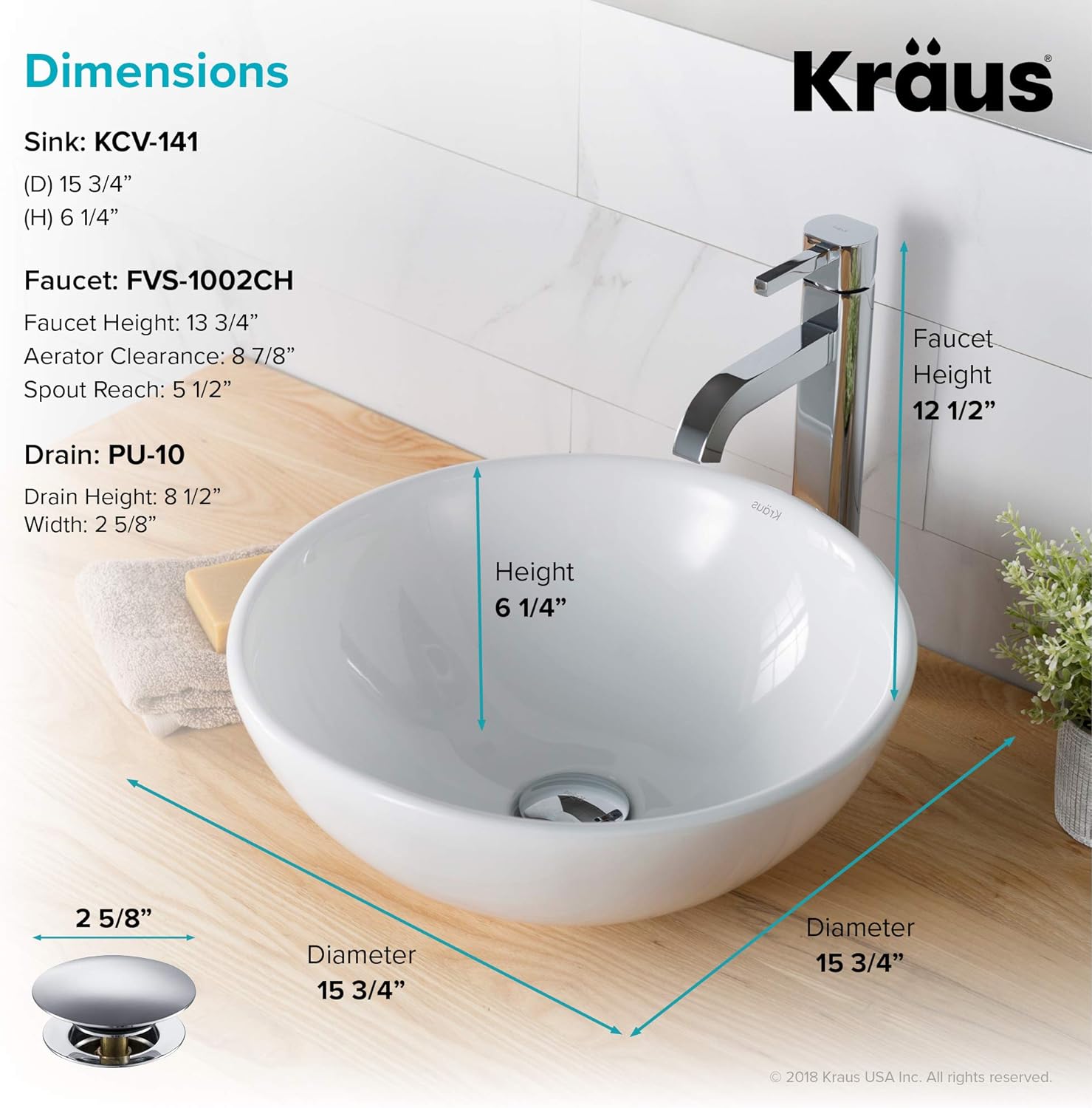 Kitchen Bath Fixtures Kraus C Kcv 141 1007ch White Round Ceramic Sink And Ramus Faucet Chrome Bathroom Fixtures