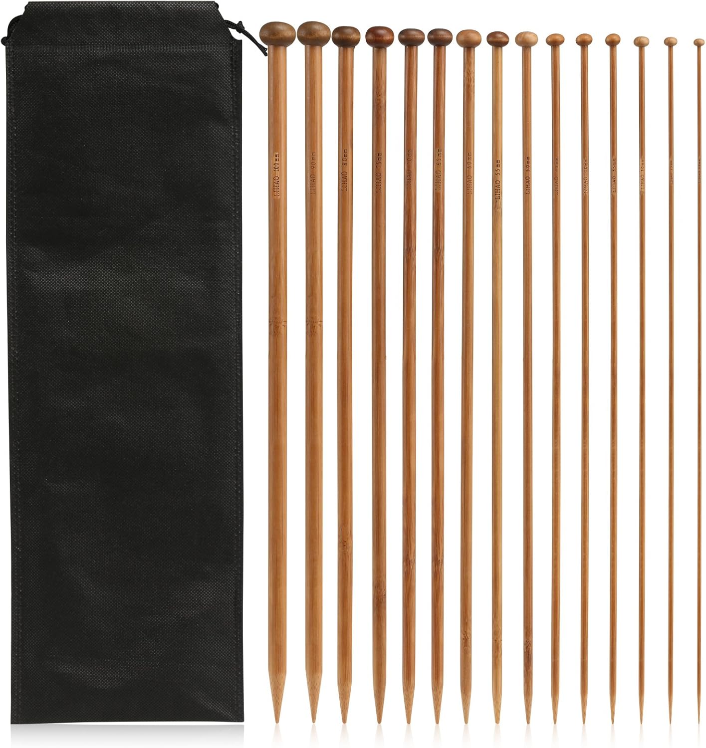 LIHAO Stricknadeln Bambus Set 15 Größe (30 STK.) 2.0-10.0mm Häkelnadeln Handarbeit Knitting Needles Crochet Hooks