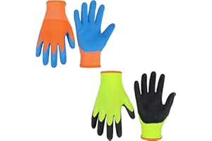 HANDLANDY 2 Pairs Kids Gardening Gripper Gloves, Foam Rubber Coated Children Toddler Garden Yard Work Outdoor Playing Gloves for Girls Boys (Size L)