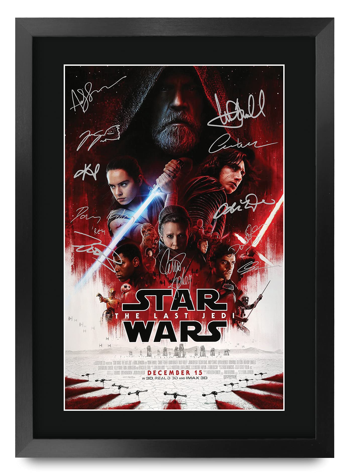 HWC Trading A3 FR Star Wars - The Last Jedi Movie Poster Cast Signed Gift FRAMED A3 Printed Autograph Film Gifts Print Photo Picture Display — image 1