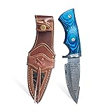 Boston Leather Blue Handmade Damascus Steel Hunting