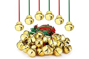Gejoy Christmas Bell Necklace for Kid Jingle Bell Holiday Necklace Bulk with Rope for Santa Craft Christmas Party Supplies, Red and Green Cords