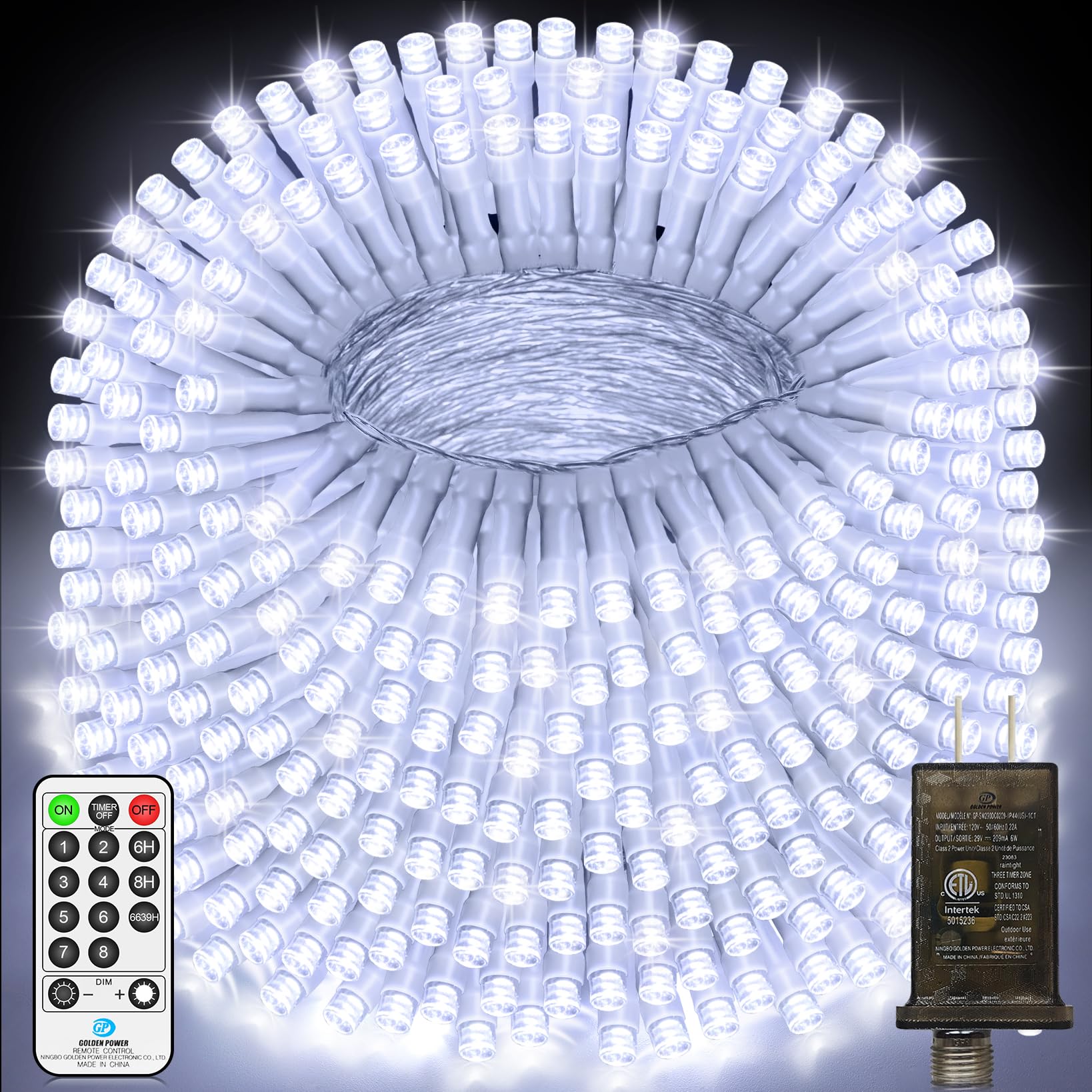 Photo 1 of 200 FT 500 LED Christmas Lights Outdoor Decorations Super Long Fairy Lights Waterproof 8 Modes Timer Clear Wire String Lights for Outside House Tree Patio Yard Wedding Party Holiday-Cool White