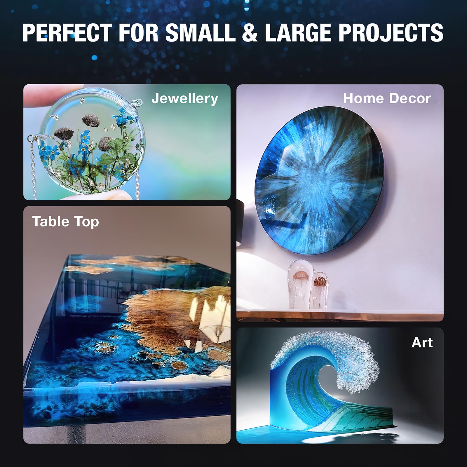 Epoxy Resin - 128OZ Crystal Clear, Self-Leveling, Bubbles Free, UV Resistant, Epoxy Resin Kit for DIY Art, Jewelry, Table, Countertop, 1:1 Mix (1 Gallon)