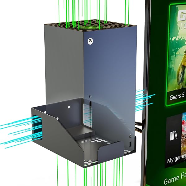 Support Mural Xbox Series X En Alliage Aluminium - Avec 2 Supports Manette, étagère Ventilée, Montage Facile (noir) - 8
