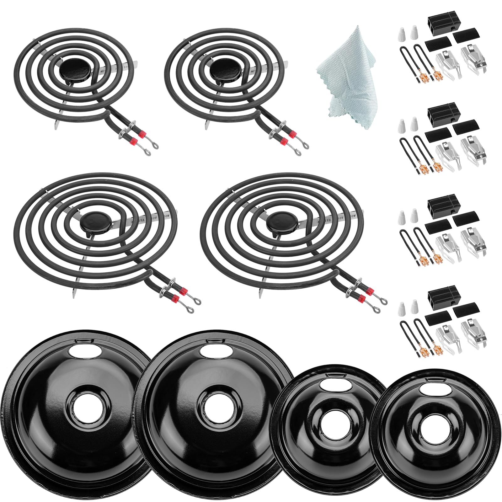 Photo 1 of 5304430149 5304430150 Porcelain Drip Pan Set & MP22YA Electric Range Burner Element Unit Set with 330031 Range Burner Receptacle Kit Compatible with Frigidaire Kenmore Range Oven/Stove by Cenipar