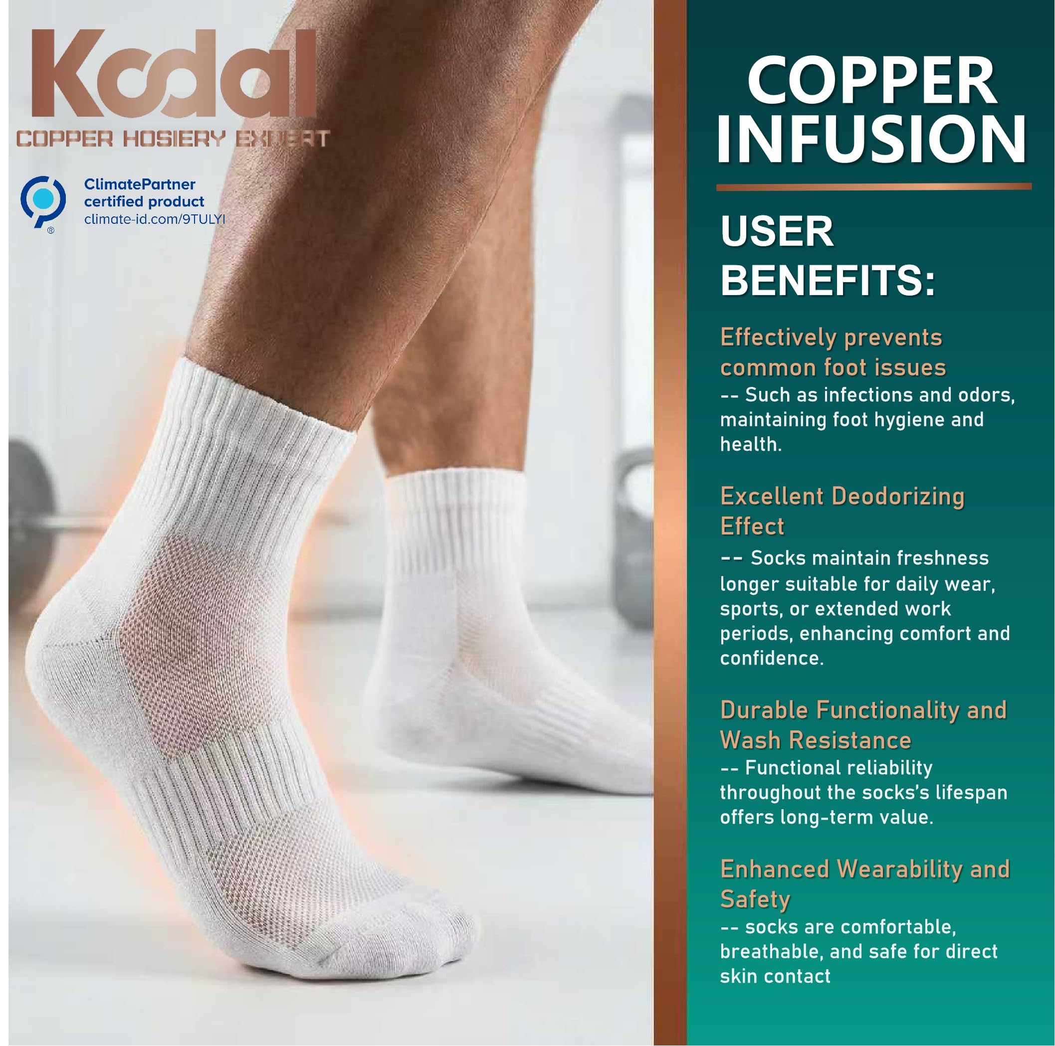 Kodal Copper Ankle Running Socks for Men Women Cushion Cotton Quarter Socks Odor Control for Smelly Sweaty Feet 4 Pairs